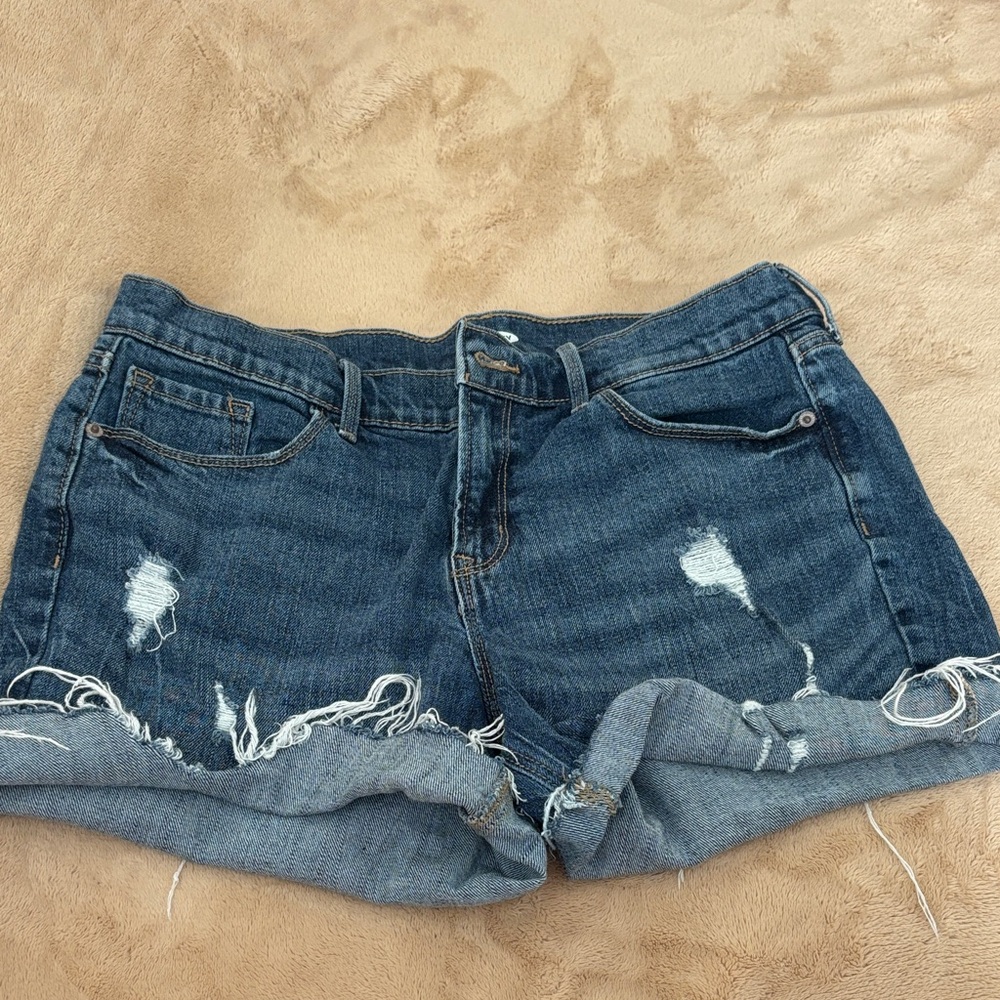 Old Navy Distressed Dark Blue Rolled-Hem Jean Shorts
